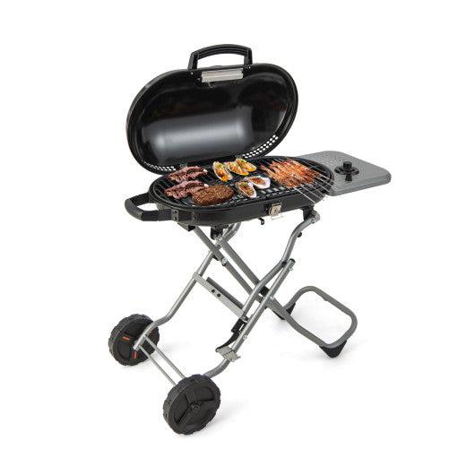 Costway 15000 BTU Black Portable Propane BBQ Grill with Wheels and Side Shelf