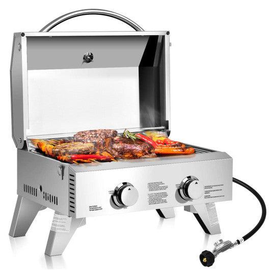 Costway 2 Burner Portable Stainless Steel BBQ Table Top Grill for Outdoors
