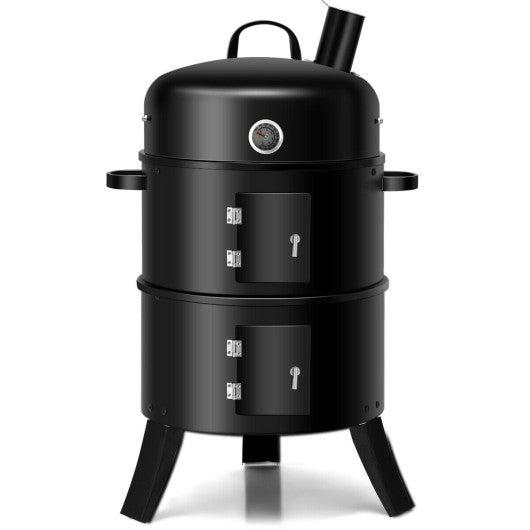 Costway 3-in-1 Portable Round Charcoal Smoker BBQ Grill with Built-in Thermometer