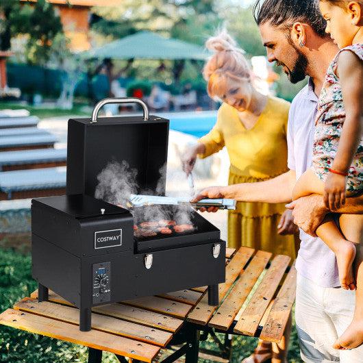 Costway Movable Pellet Grill and Smoker with Temperature Probe - Black