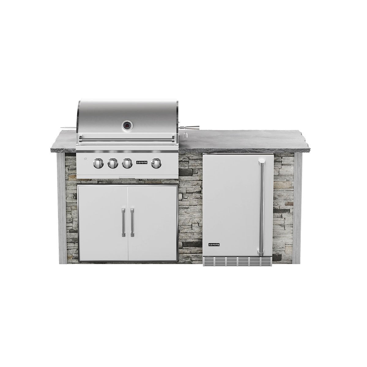 Coyote RTA 6ft Gray Stacked Stone Premium Grill Island With Refrigeration