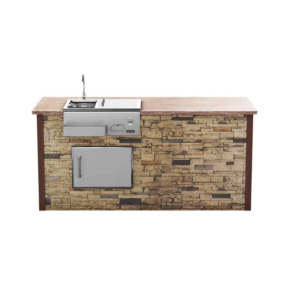 Coyote RTA 8ft Brown Stacked Stone Refreshment Bar Island on Left