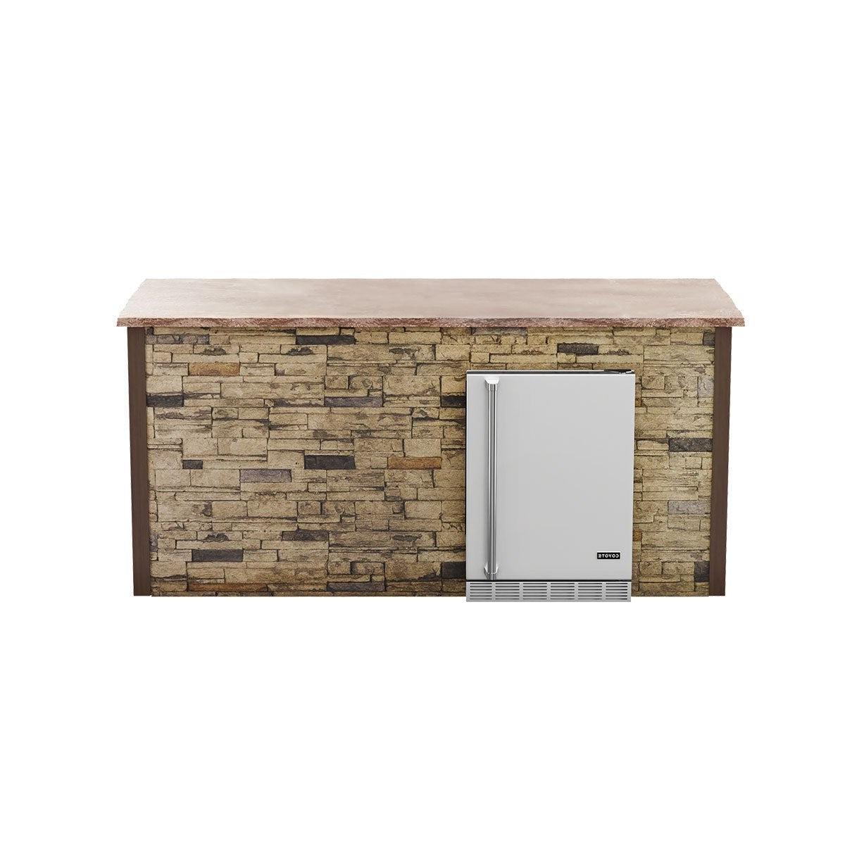 Coyote RTA 8ft Brown Stacked Stone Refrigeration Bar Island on Right