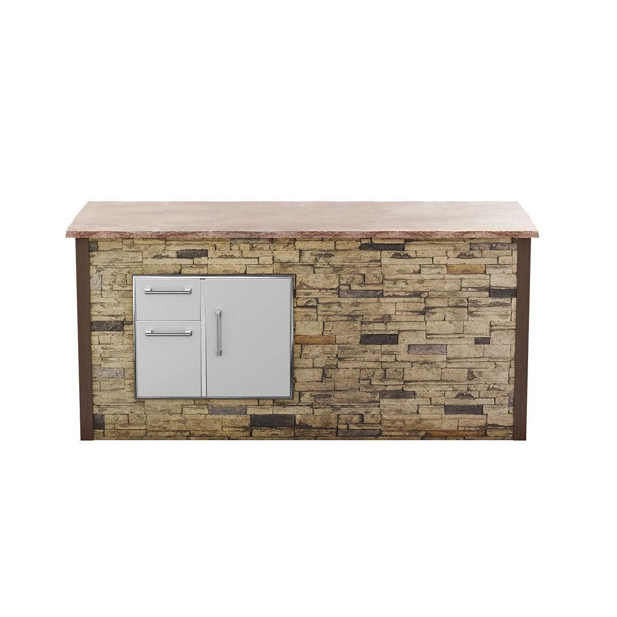 Coyote RTA 8ft Brown Stacked Stone Storage Bar Island on Left