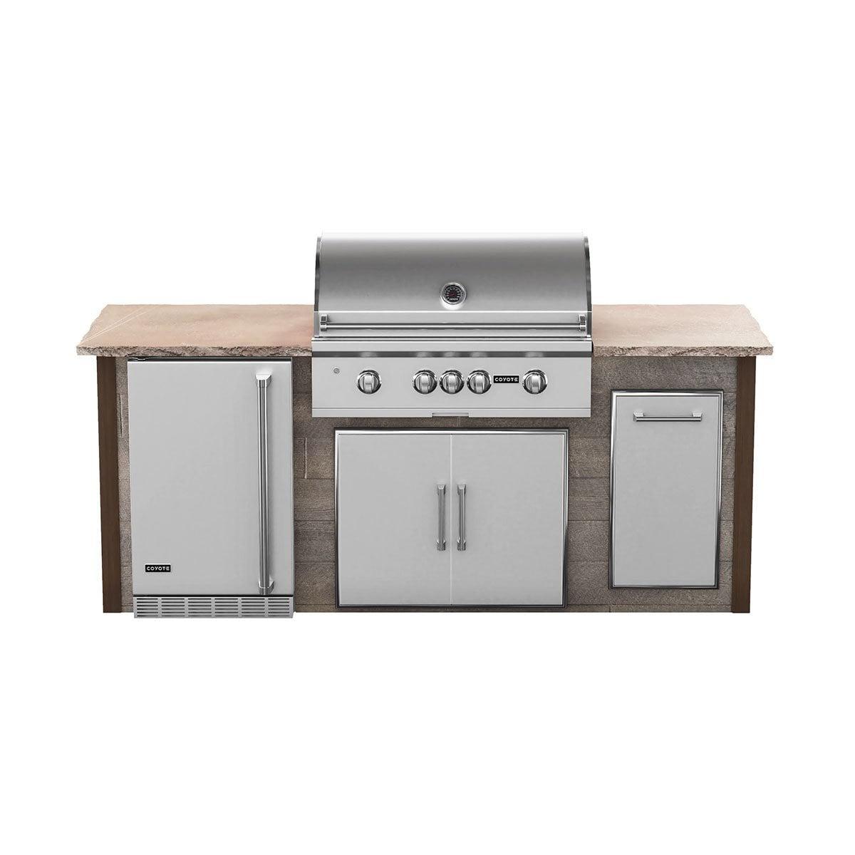 Coyote RTA 8ft Brown Weathered Wood Premium Grill Island With Refrigeration