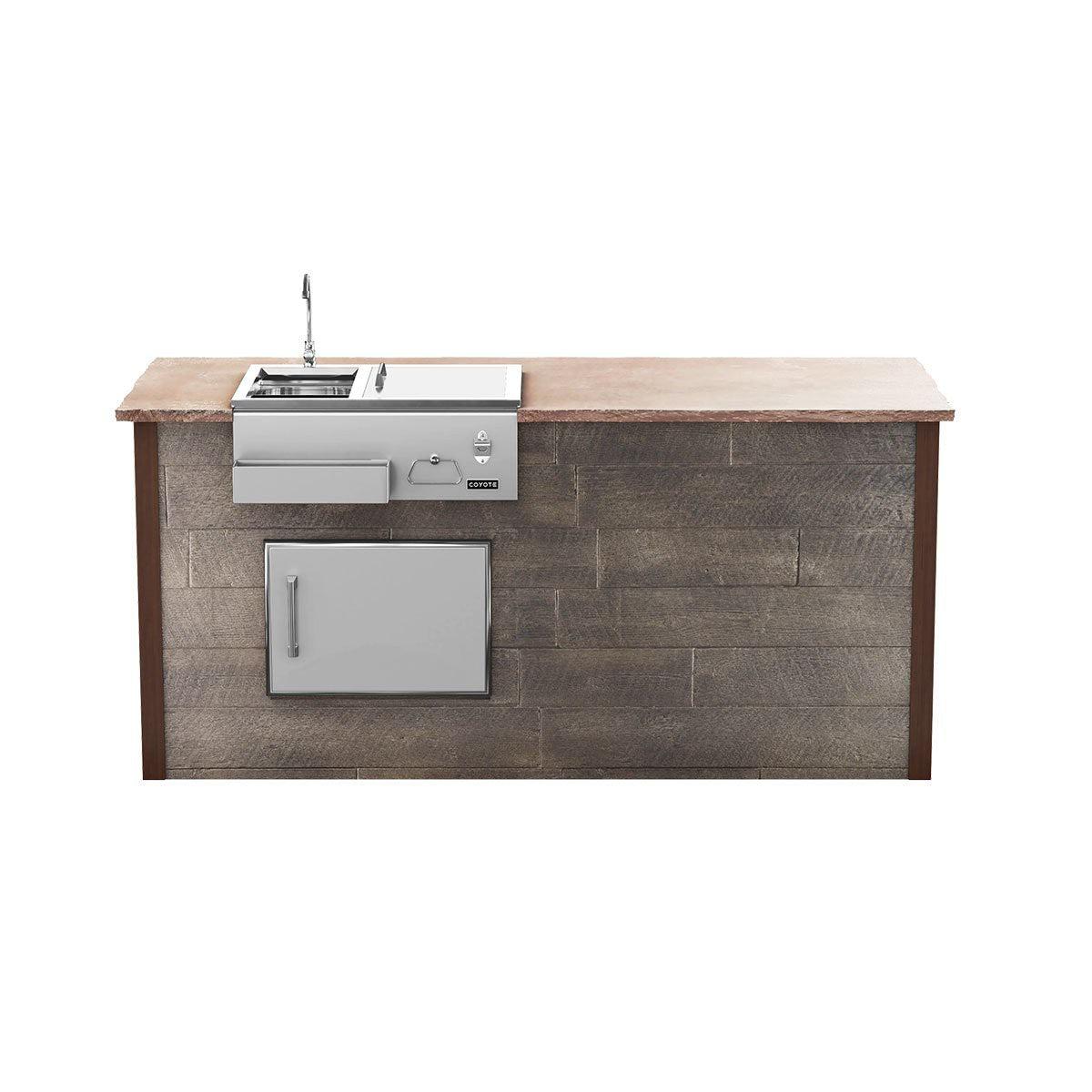 Coyote RTA 8ft Brown Weathered Wood Refreshment Bar Island on Left