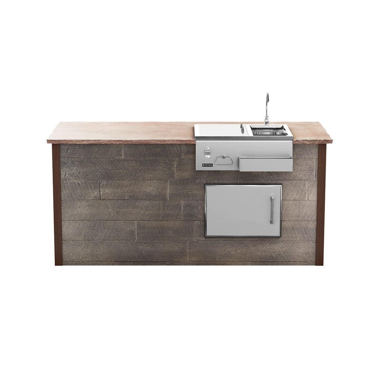 Coyote RTA 8ft Brown Weathered Wood Refreshment Bar Island on Right