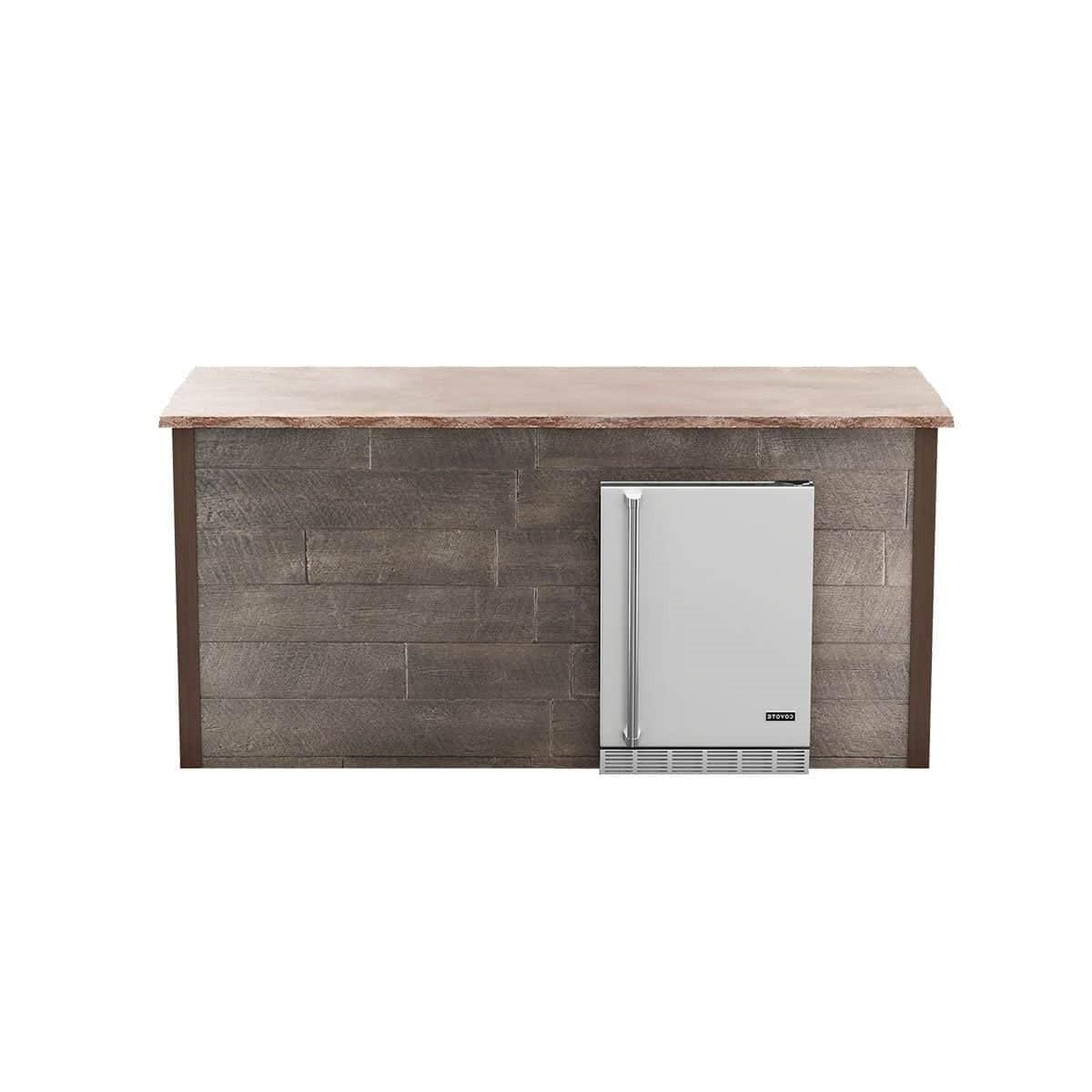 Coyote RTA 8ft Brown Weathered Wood Refrigeration Bar Island on Right