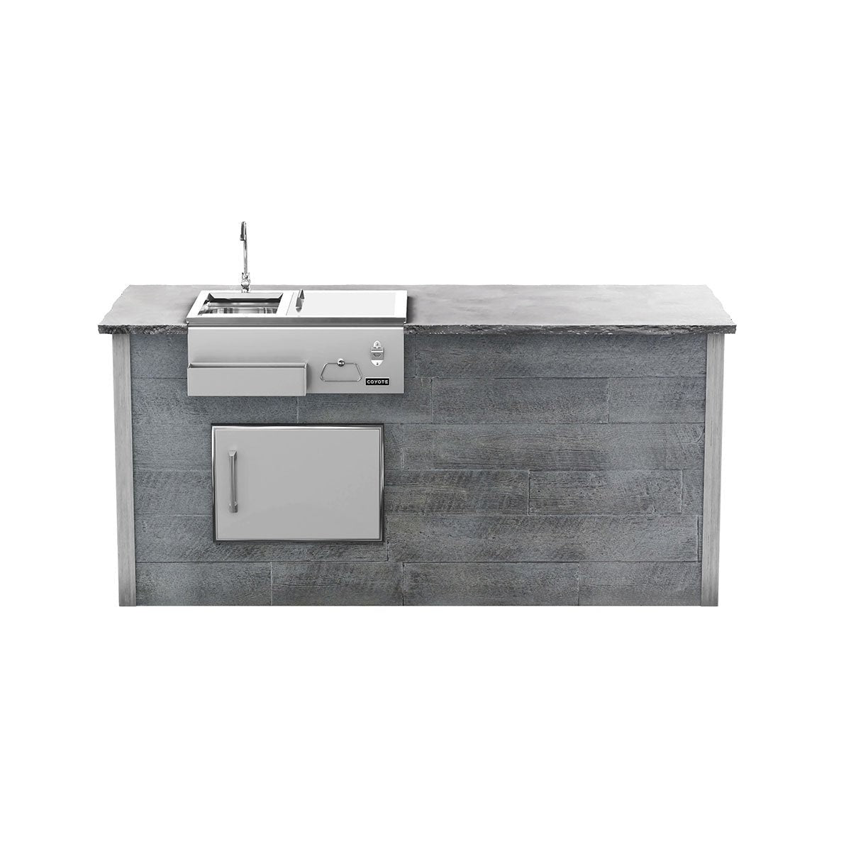 Coyote RTA 8ft Gray Weathered Wood Refreshment Bar Island on Left