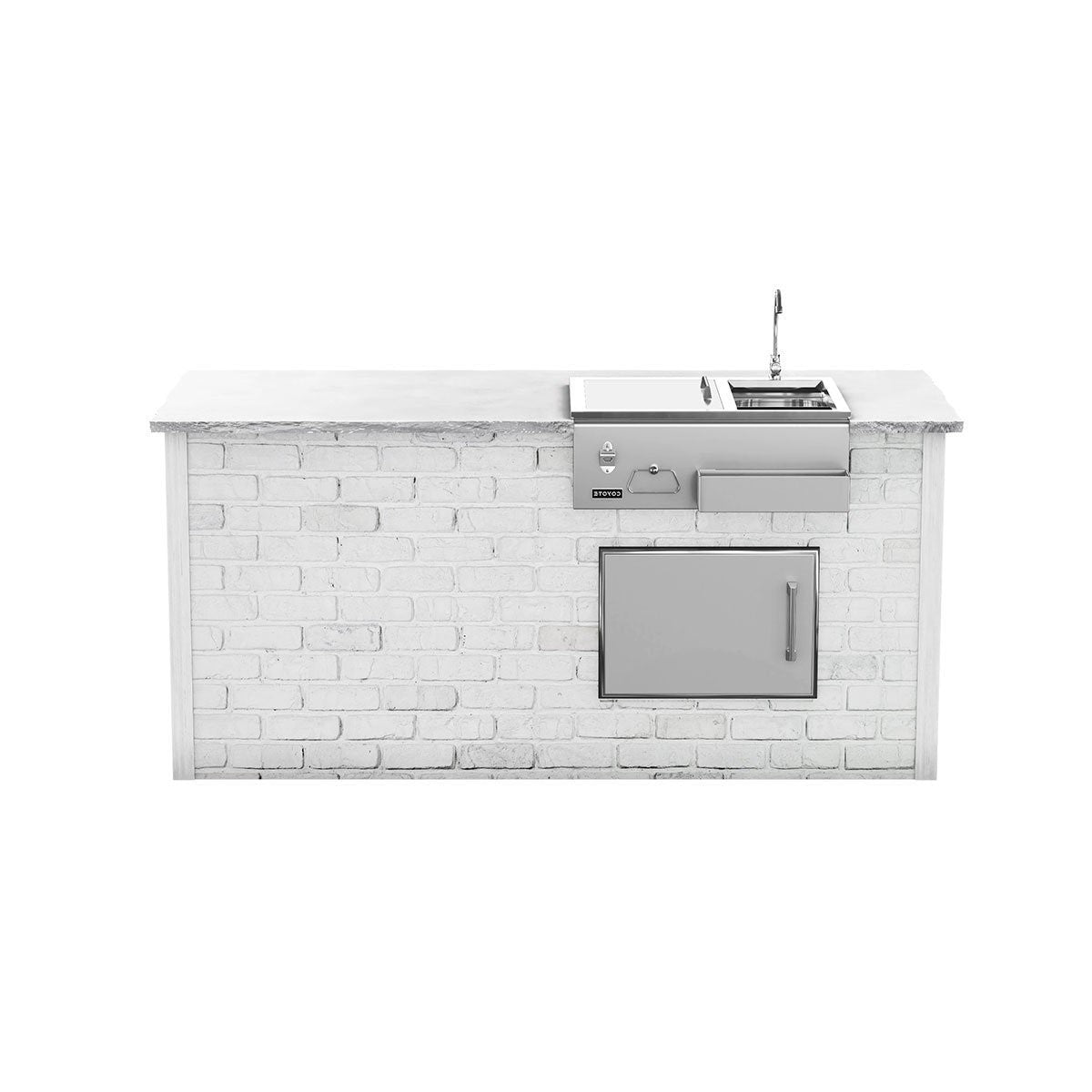 Coyote RTA 8ft White Reclaimed Brick Refreshment Bar Island on Right