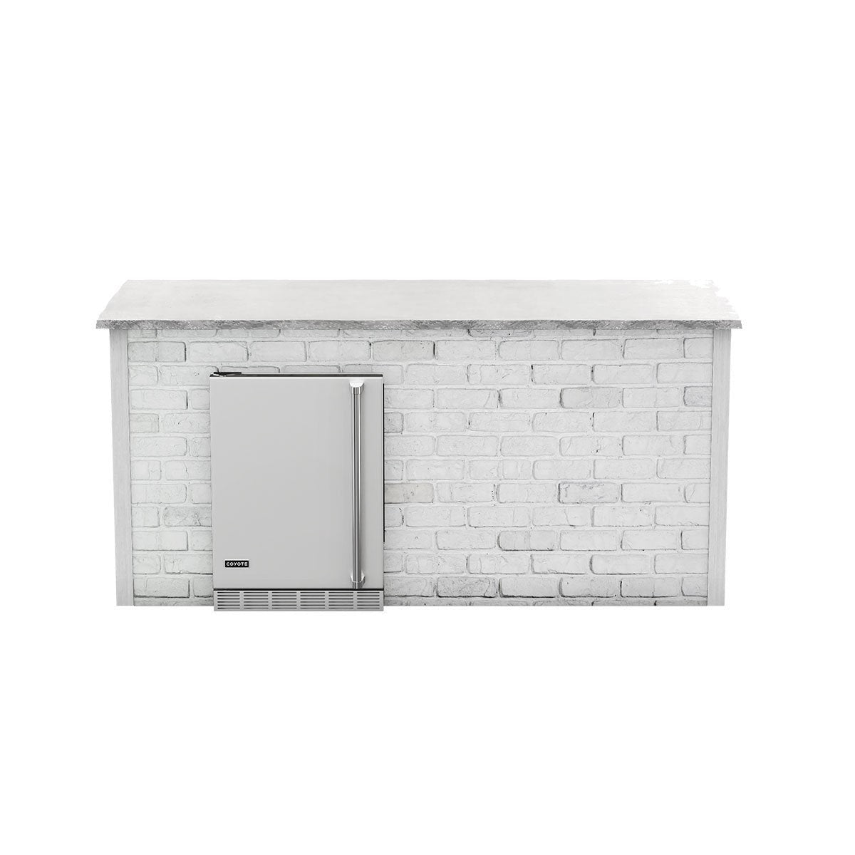 Coyote RTA 8ft White Reclaimed Brick Refrigeration Bar Island on Left