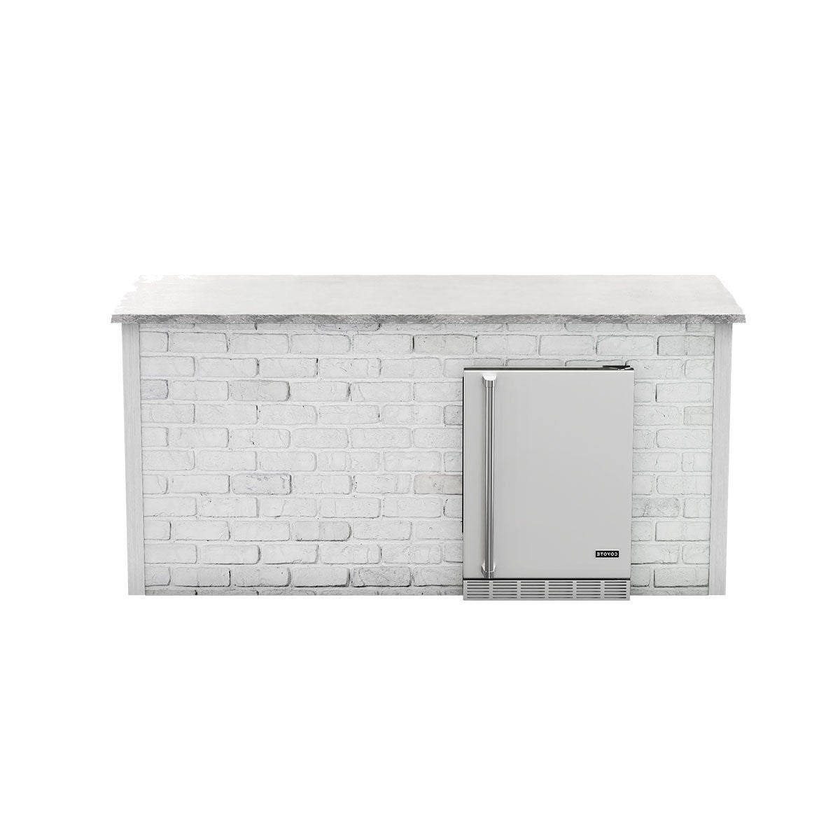 Coyote RTA 8ft White Reclaimed Brick Refrigeration Bar Island on Right