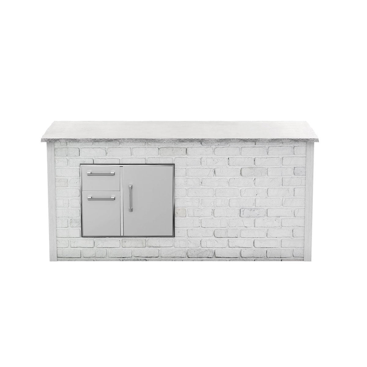Coyote RTA 8ft White Reclaimed Brick Storage Bar Island on Left
