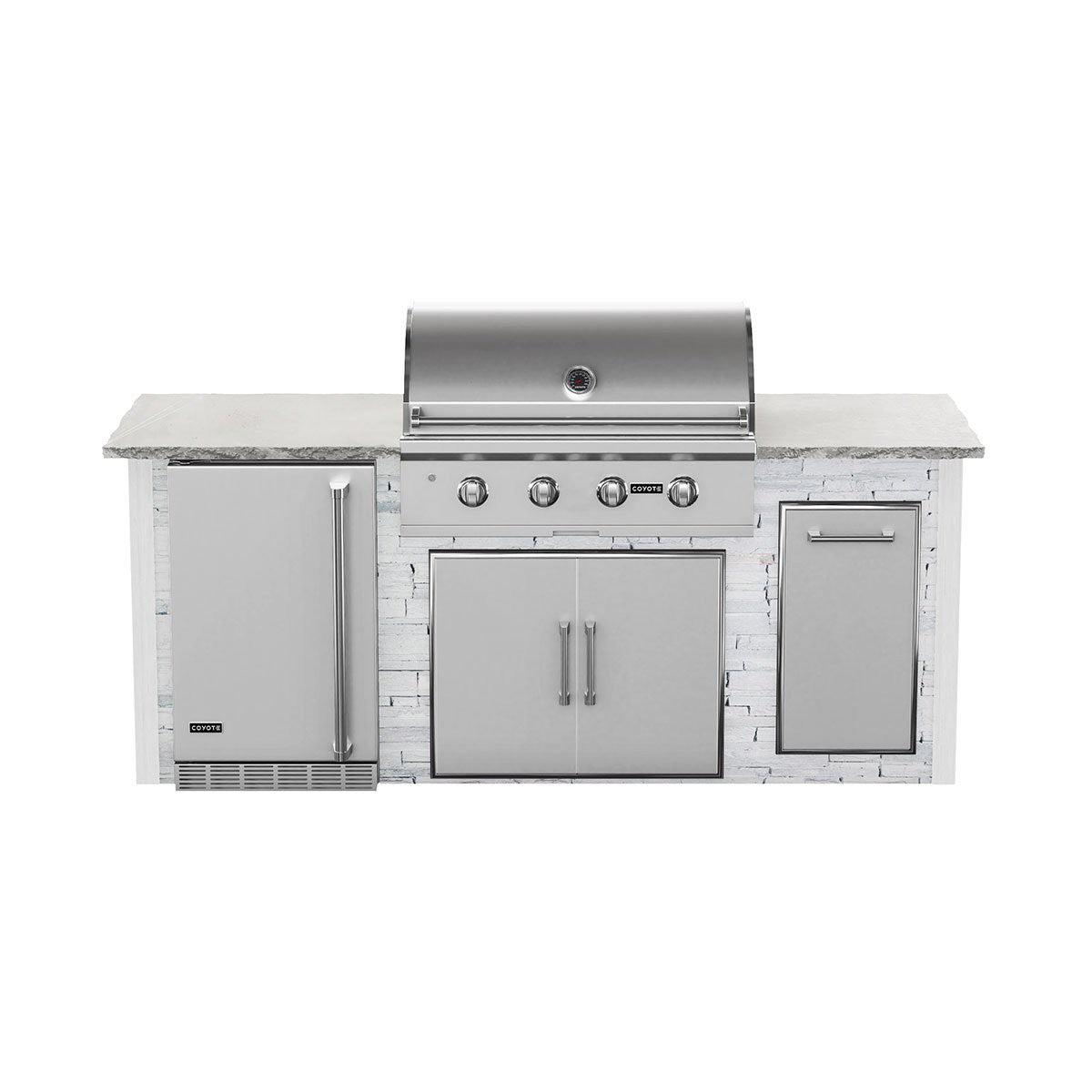 Coyote RTA 8ft White Stacked Stone Grill Island With Refrigeration