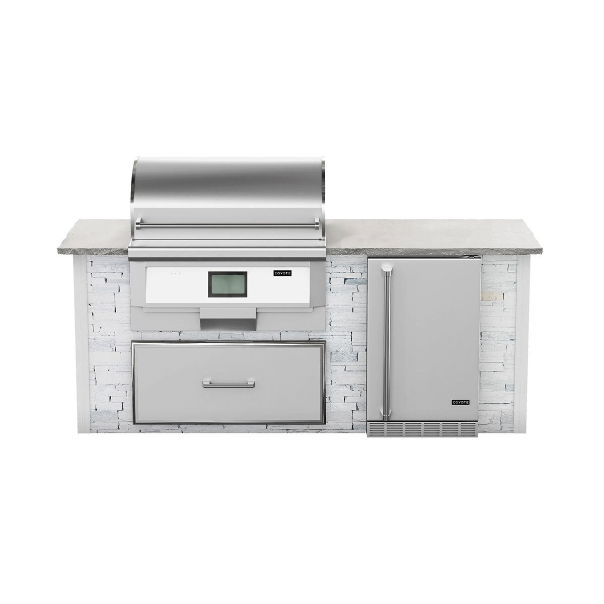 Coyote RTA 8ft White Stacked Stone Pellet Grill Island