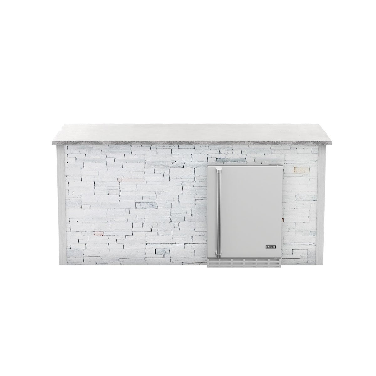 Coyote RTA 8ft White Stacked Stone Refrigeration Bar Island on Right