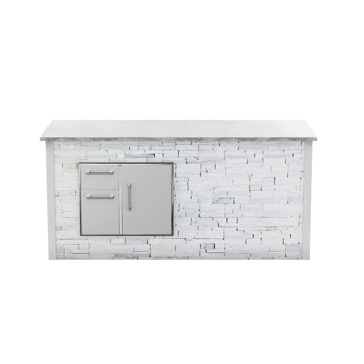 Coyote RTA 8ft White Stacked Stone Storage Bar Island on Left