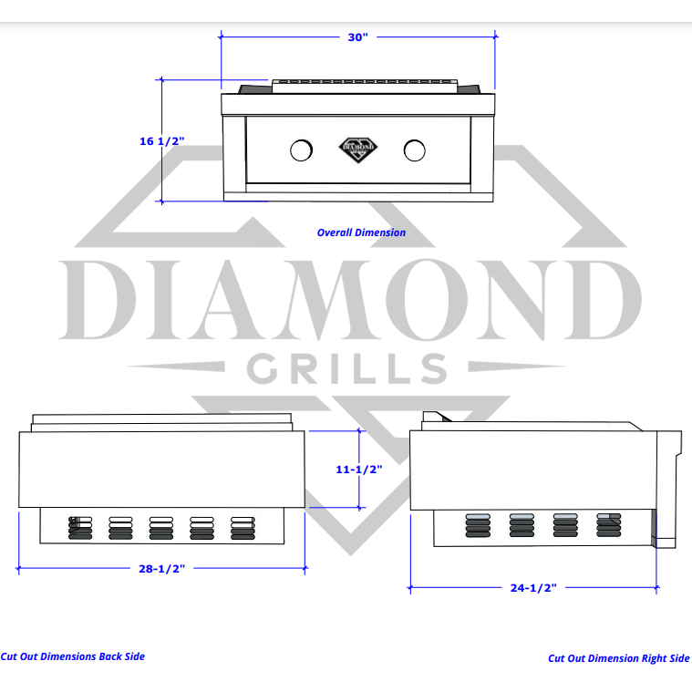 Diamond Grill BBQ 30" Stainless Steel Natural Gas 2-Burner Griddle
