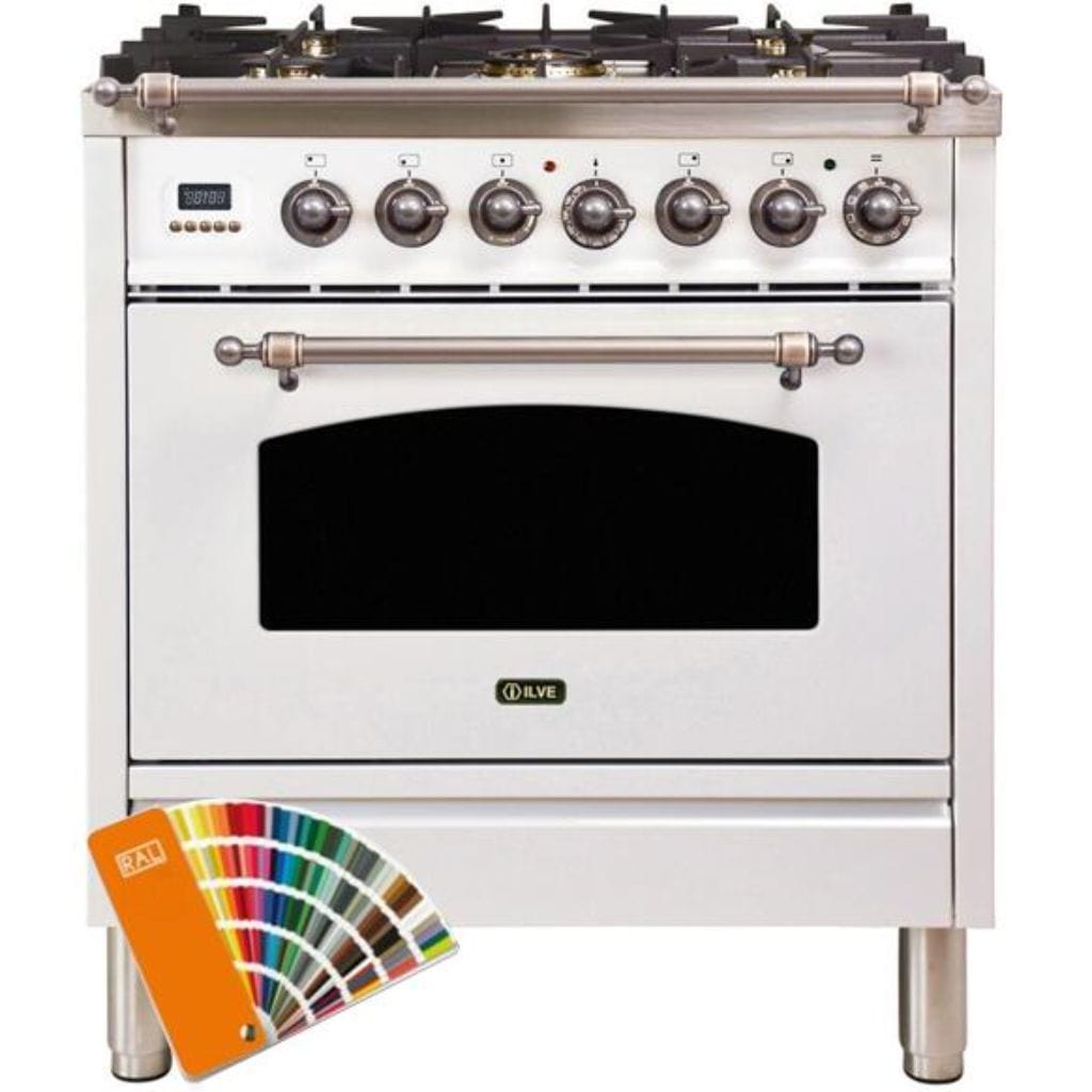 ILVE 30” 5-Burners Nostalgie Series Freestanding Dual Fuel Range with Trim