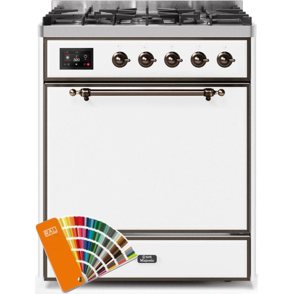 ILVE 30” 5 Sealed Burners Majestic II Series Freestanding Dual Fuel Liquid Propane Range with Trim