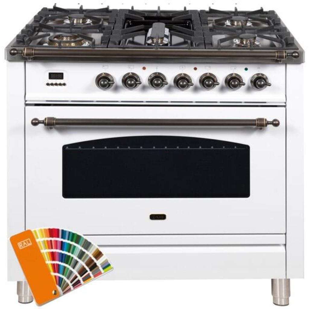 ILVE 36” 5-Burners Nostalgie Series Freestanding Dual Fuel Range with Trim