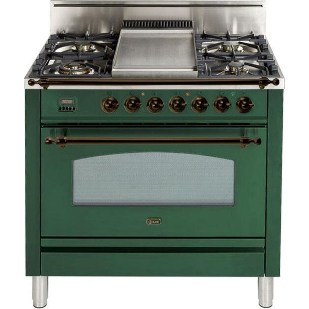 ILVE 36” 5-Burners Nostalgie Series Freestanding Single Oven Gas Range and Griddle with Trim