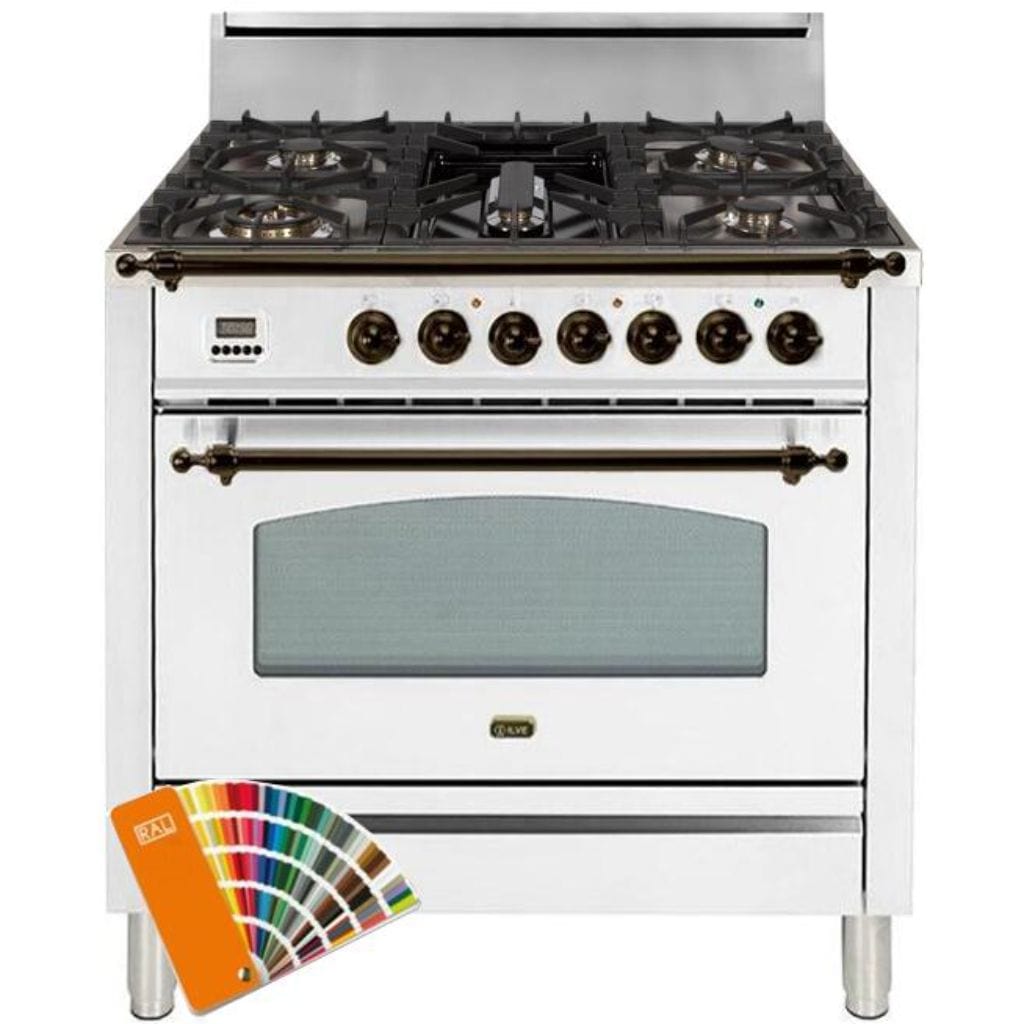 ILVE 36” 5-Burners Nostalgie Series Freestanding Single Oven Gas Range and Griddle with Trim