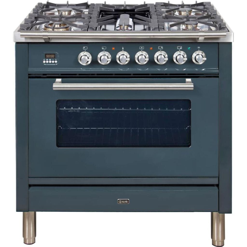ILVE 36” 5-Burners Professional Plus Series Freestanding Duel Fuel Range with Trim