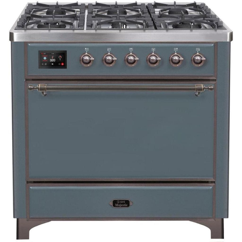 ILVE 36” 6 Sealed Burners Majestic II Series Freestanding Dual Fuel Liquid Propane Range with Griddle