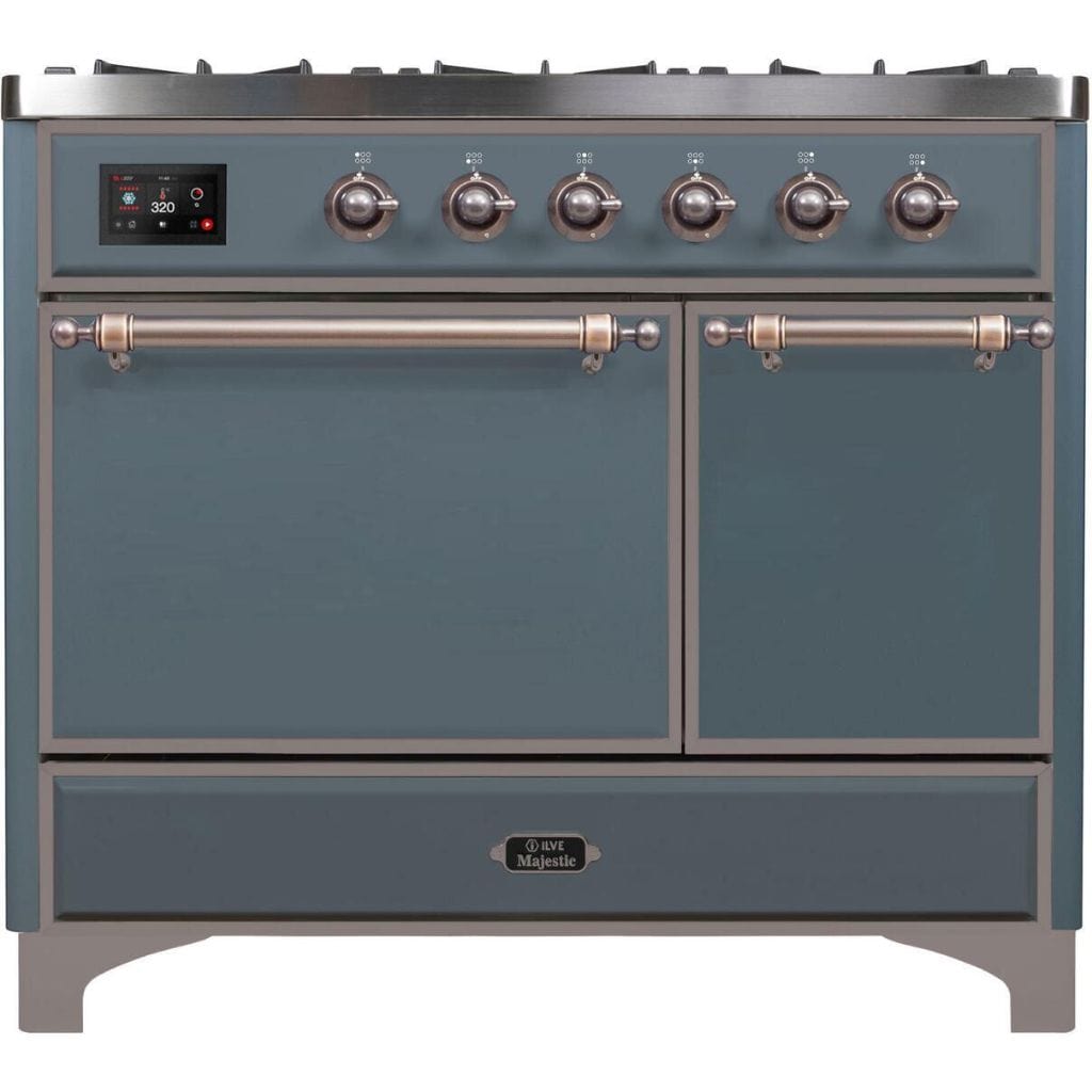 ILVE 40” 6 Sealed Burners Majestic II Series Freestanding Dual Fuel Natural Gas Range with Trim
