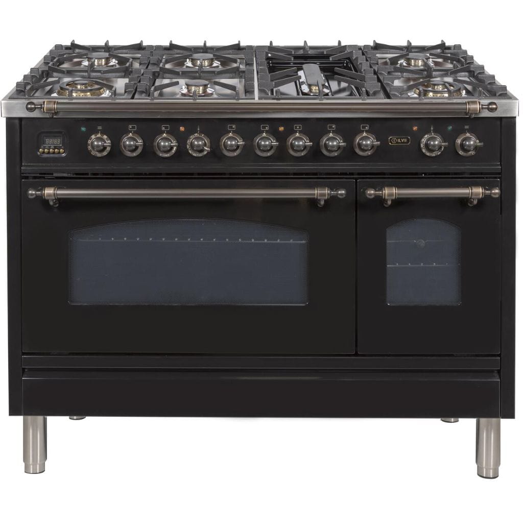 ILVE 48” 7-Burners Nostalgie Series Freestanding Dual Fuel Range with Trim