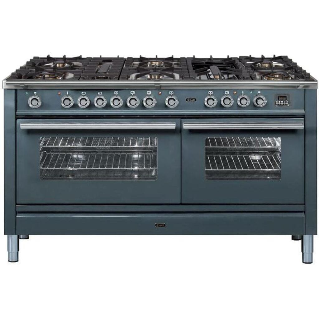 ILVE 60” 8-Burners Professional Plus Series Freestanding Dual Fuel Range with Trim