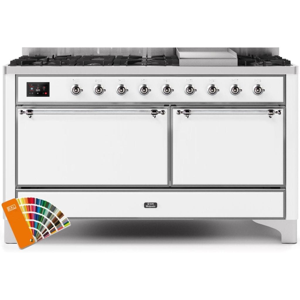 ILVE 60” 9 Sealed Burners Majestic II Series Freestanding Dual Fuel Natural Gas Range with Trim