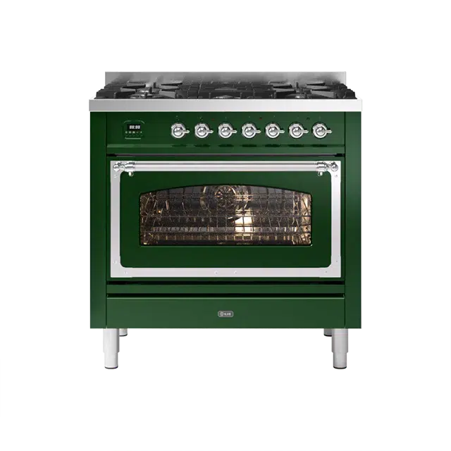 ILVE Nostalgie II Series Emerald Green Freestanding Single Oven Induction Range In Chrome Trim With 4 Zones