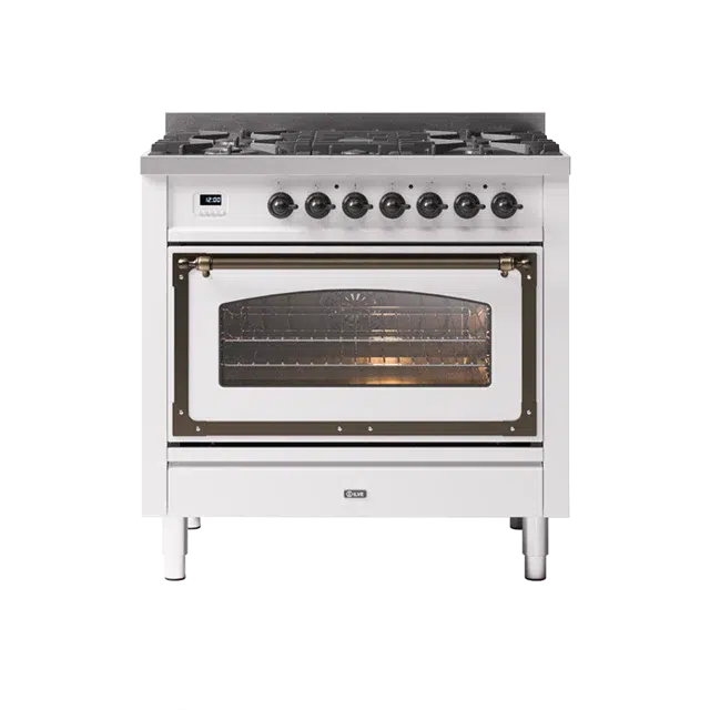 ILVE Nostalgie II Series White Freestanding Single Oven Induction Range In Bronze Trim With 4 Zones