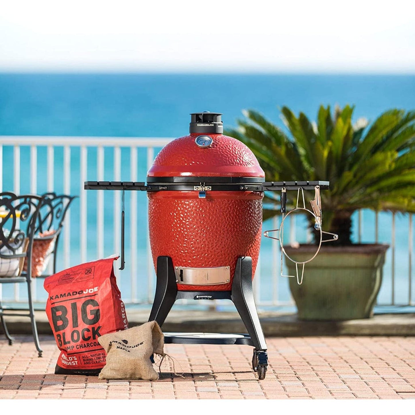 Kamado Joe 18" Red Classic Joe III Ceramic Kamado Charcoal Grill with Cart