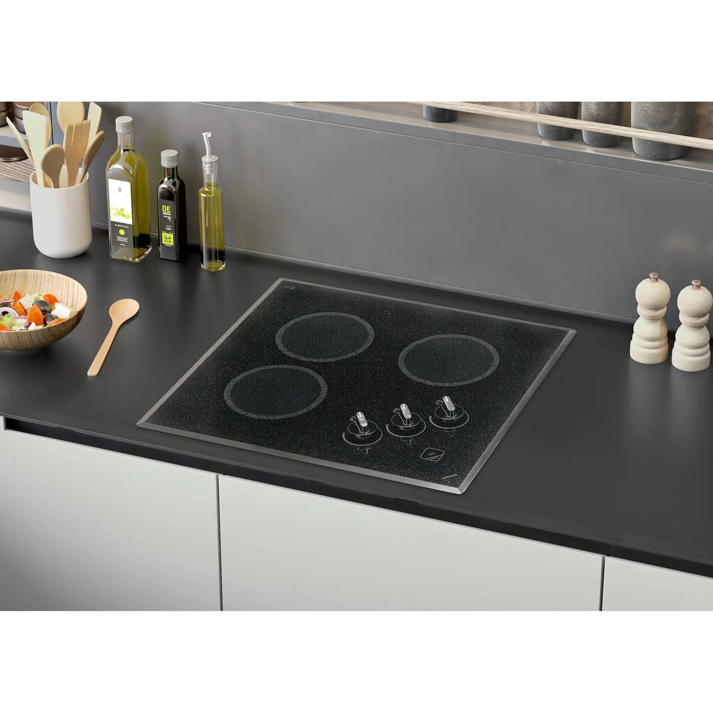 Kenyon Mediterranean 20" 3-Burner Black 120V Electric Cooktop With Knob Control