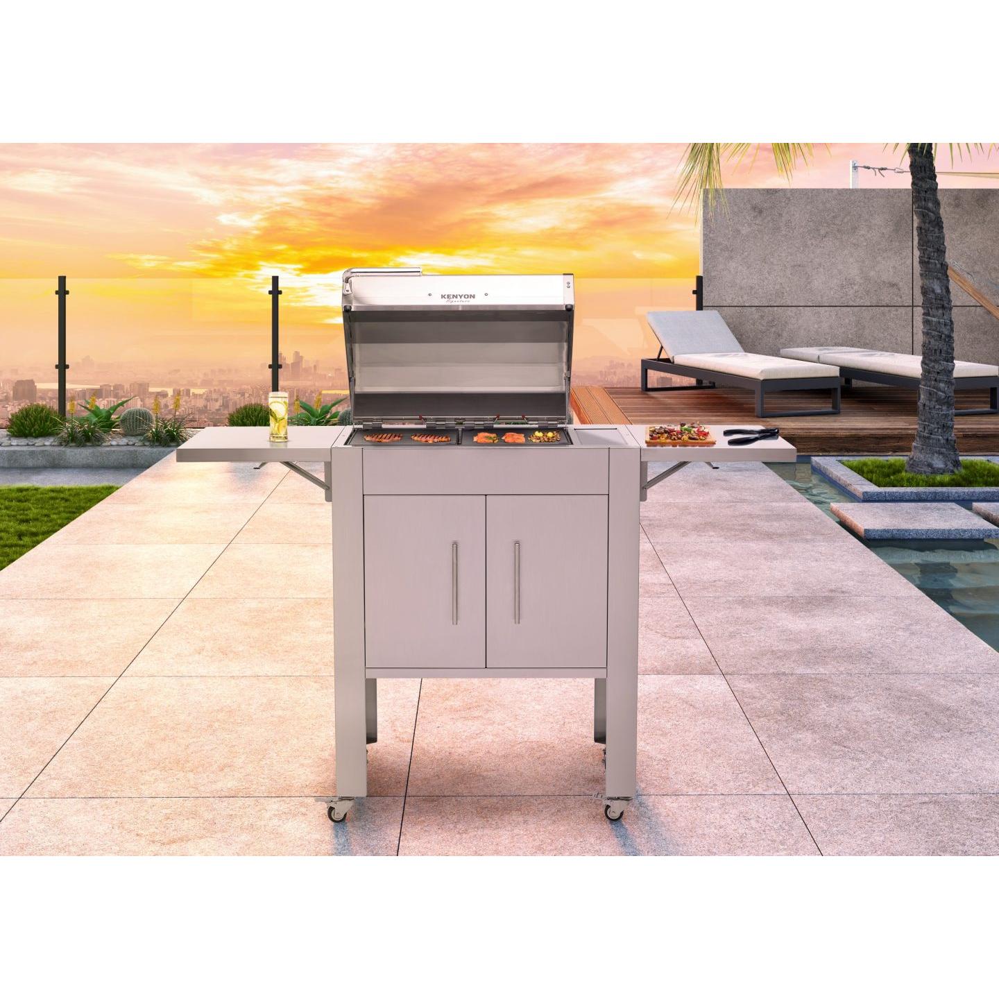 Kenyon Signature 60" 2-Burner Freestanding 240V Electric Grill With IntelliKEN Touch Control And Black Carbon Fiber Lid With Lighted Handle