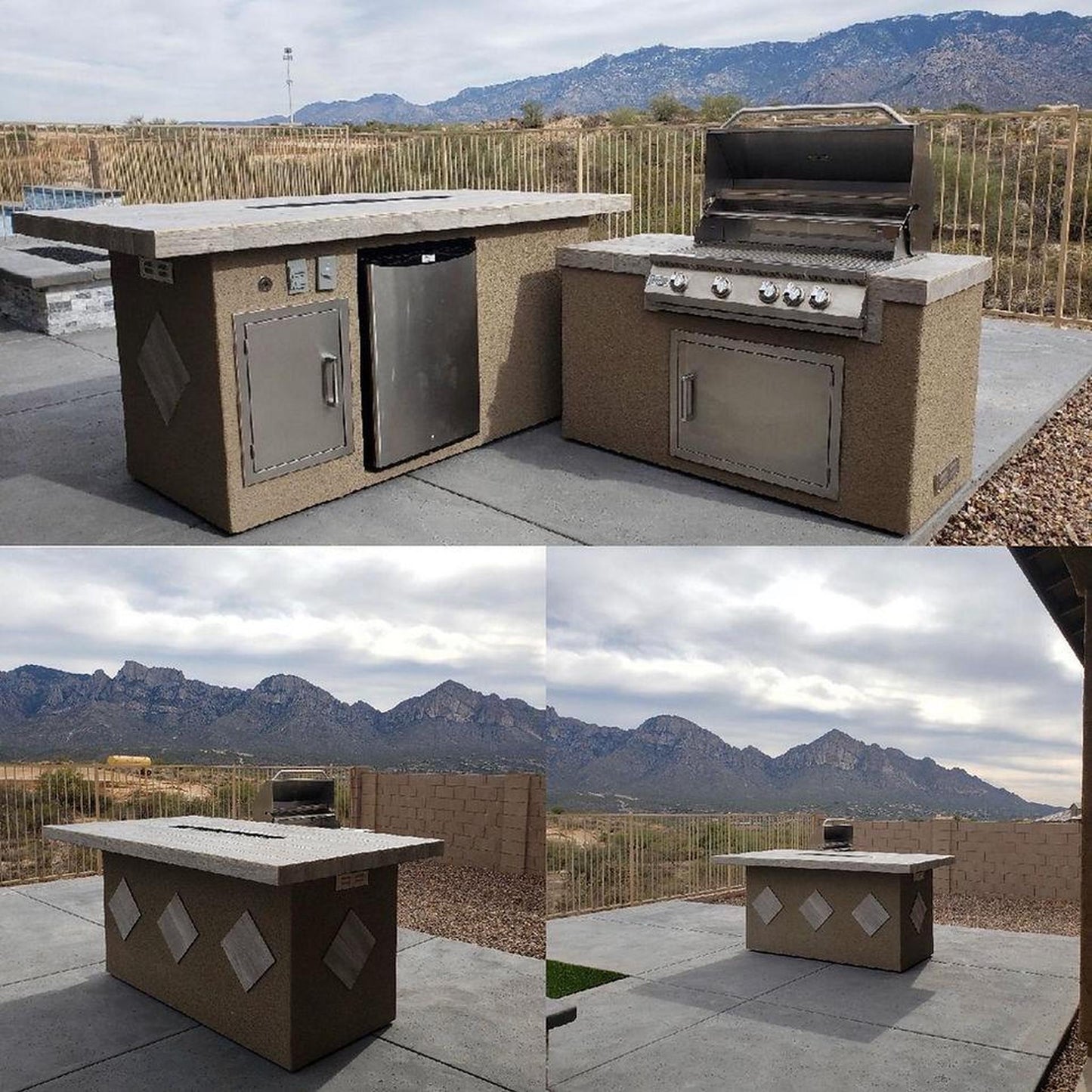 Kokomo Grills Baja L-Shaped Natural Gas BBQ Island With Fire Pit, 4 Burner BBQ Grill and Refrigerator