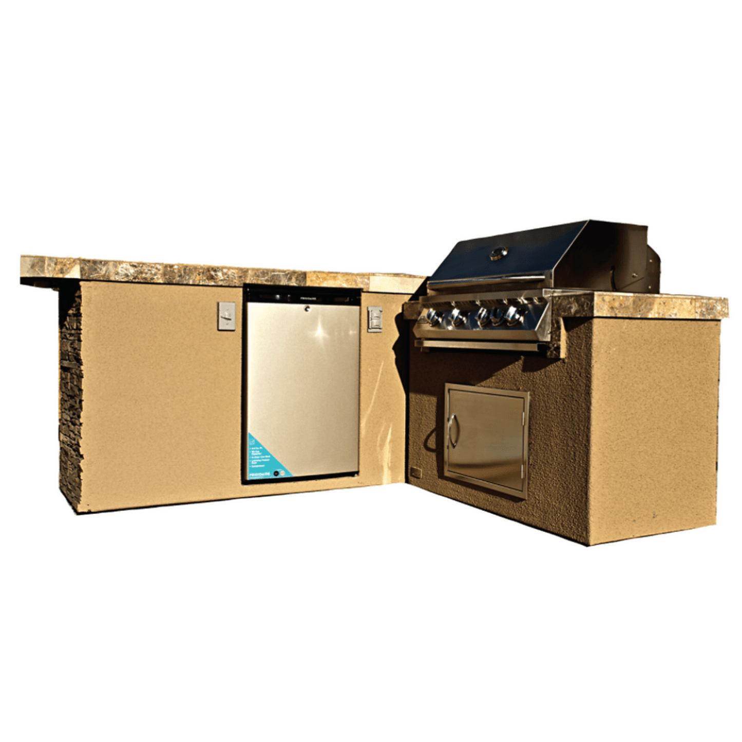 Kokomo Grills Baja Natural Gas BBQ Island with 4 Burner BBQ Grill and Outdoor Refrigerator