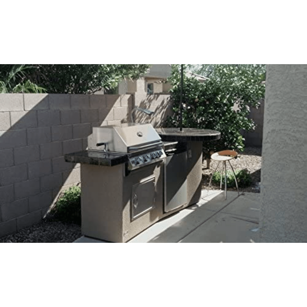 Kokomo Grills Fire 9' Liquid Propane Gas BBQ Island With 4 foot Round Bar and 4 Burner Built-in BBQ Grill