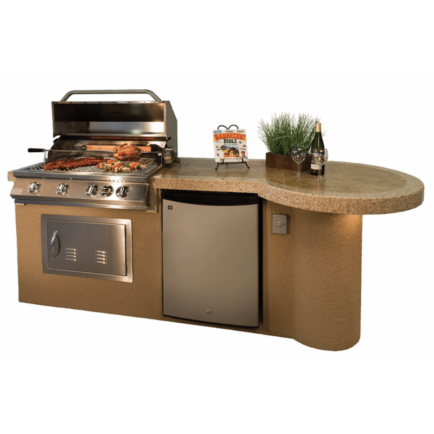 Kokomo Grills Maui 7'6" Natural Gas BBQ Island With 33" Round Bar On One End Led Lights and Built-in BBQ
