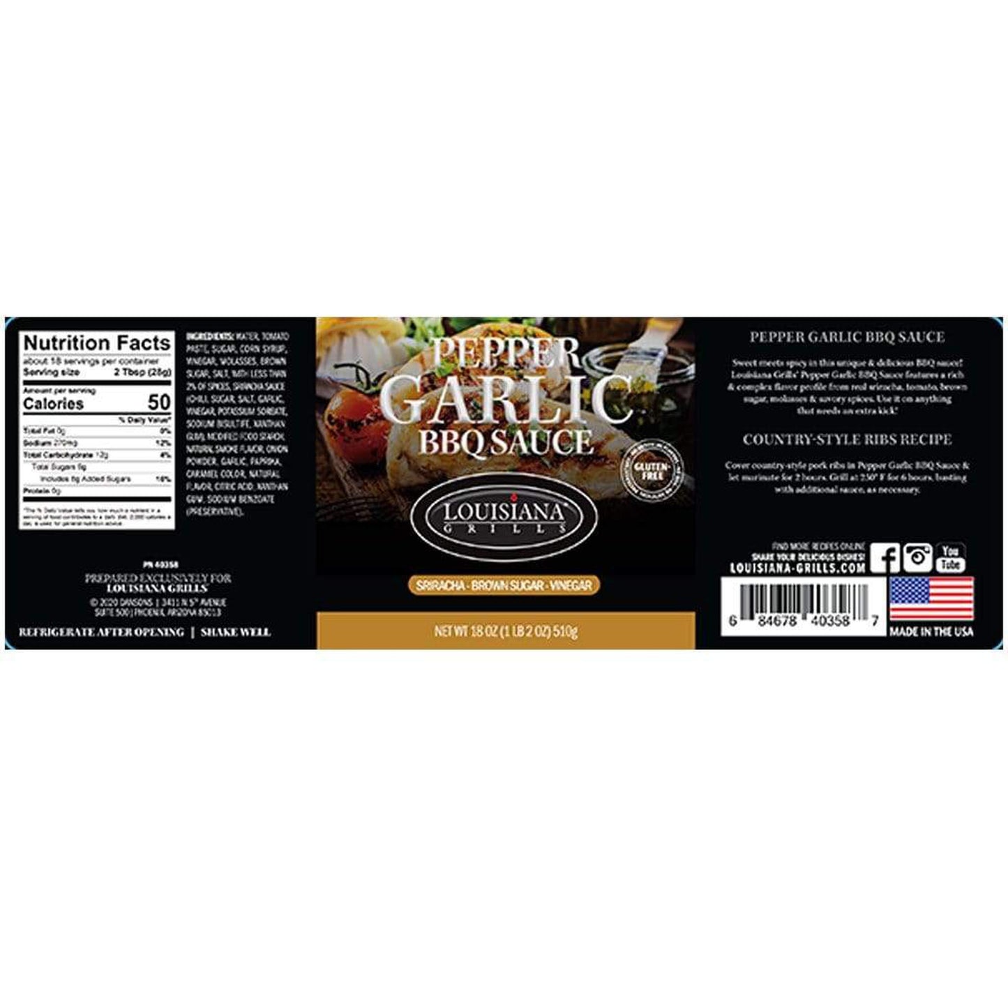 Louisiana Grills 18 Oz Pepper Garlic BBQ Sauce