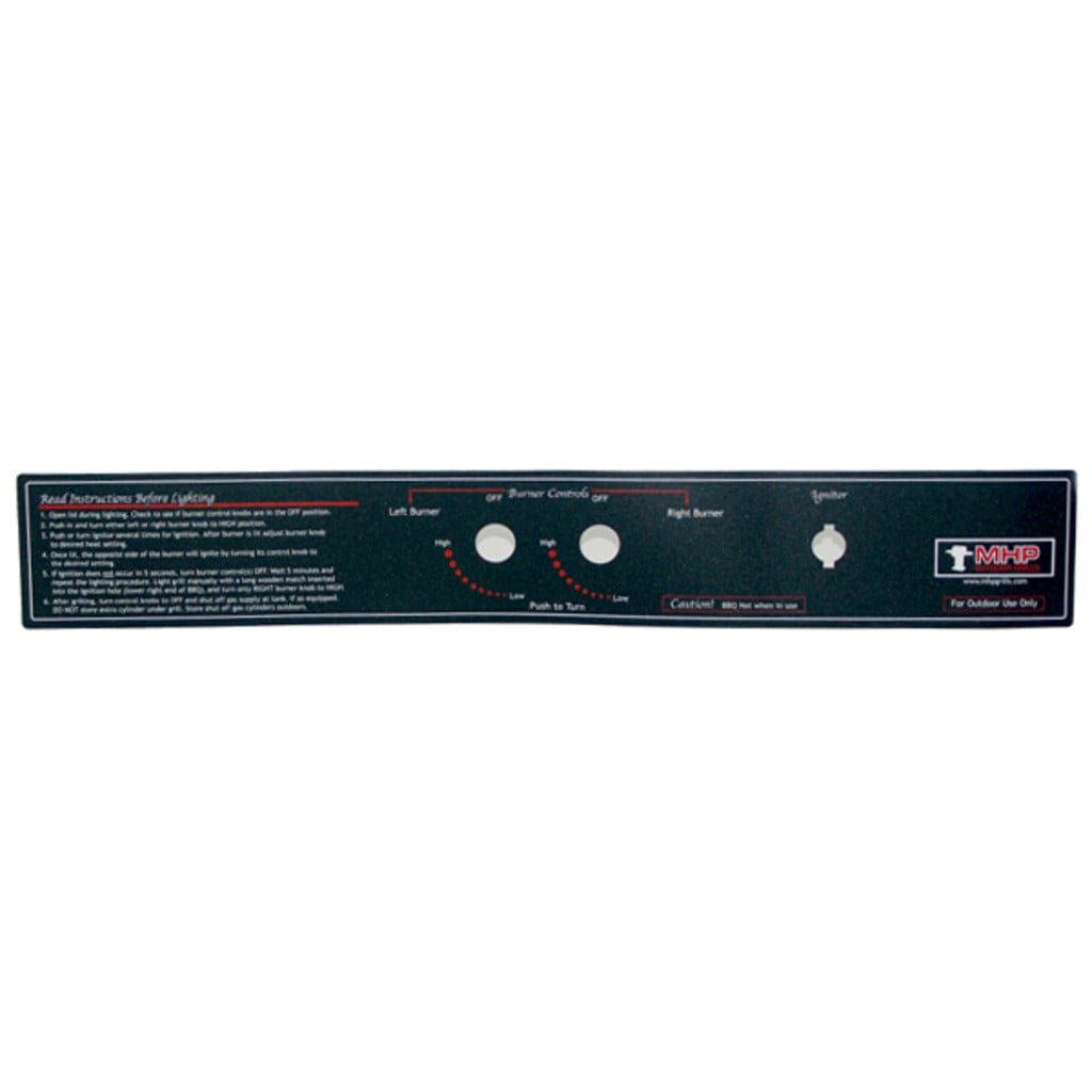 MHP GGCPLBLE Control Panel Label for WNK and TJK Grills