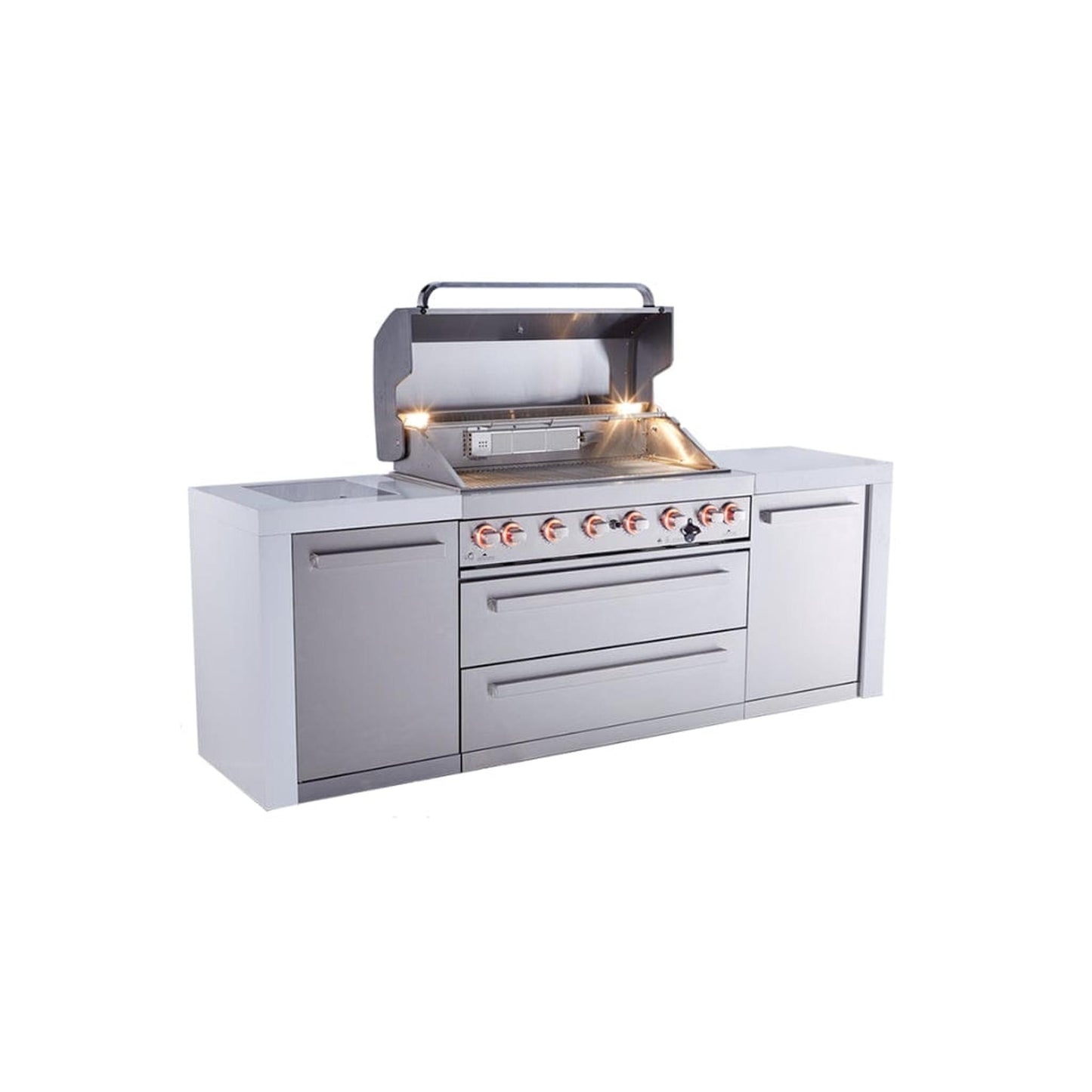 Mont Alpi 805 Deluxe Gas Island Grill with Infrared Side Burner & Rotisserie Kit