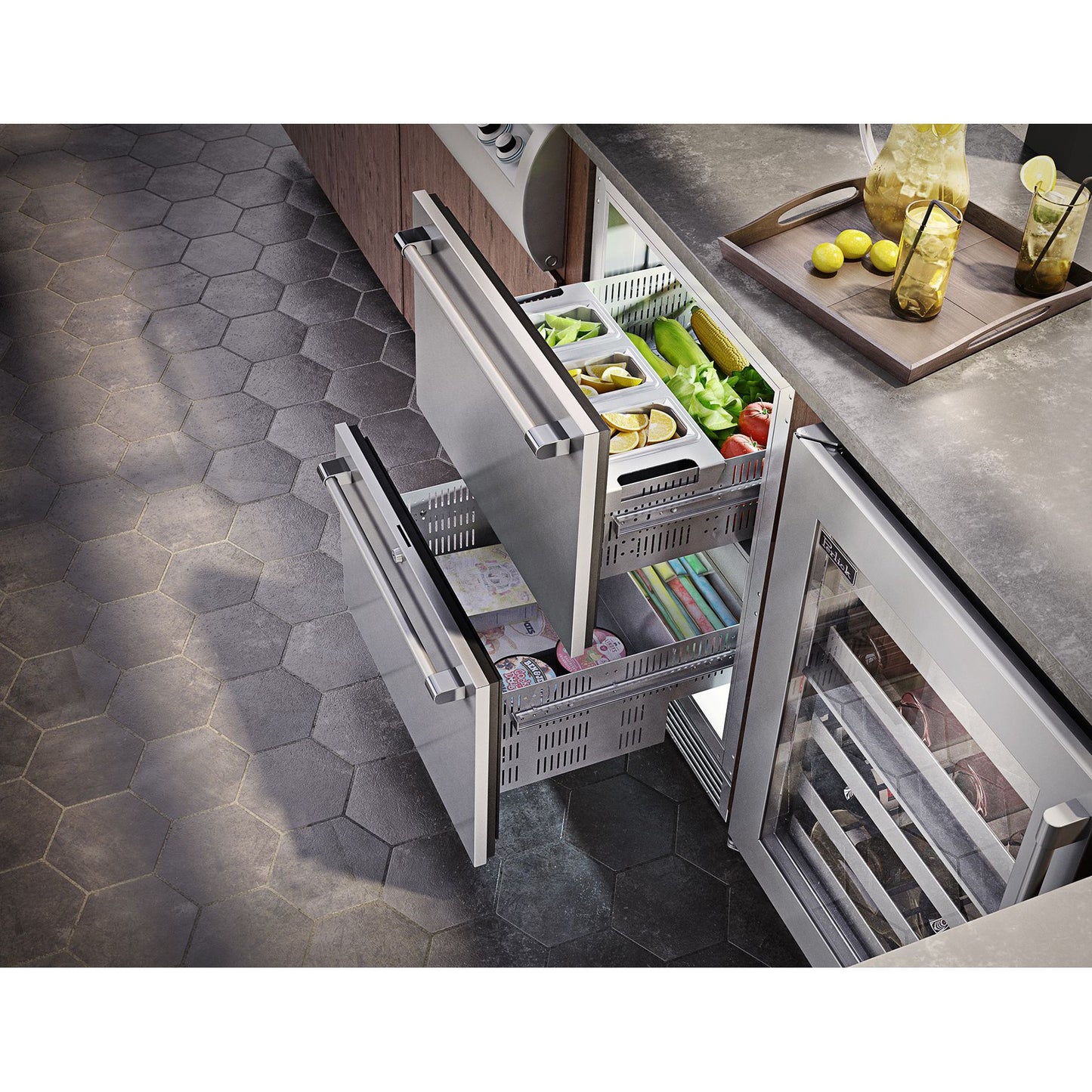 Perlick Signature Series 24" Outdoor Dual-Zone Freezer/Refrigerator Drawers Fully Integrated Panel-Ready with Lock