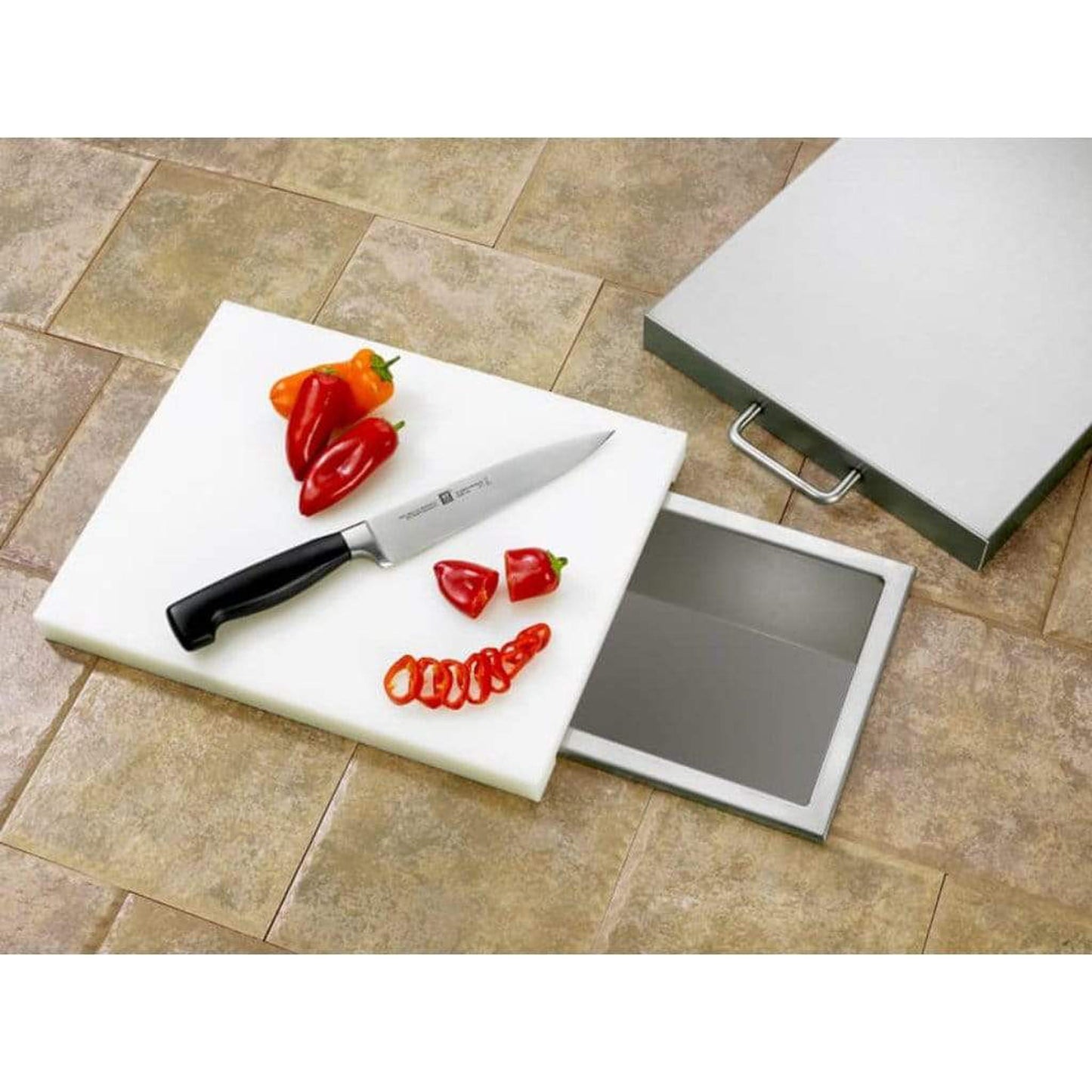 Sole Gourmet 12" Stainless Steel Drop-In Trash Chute With Cutting Board & Cover