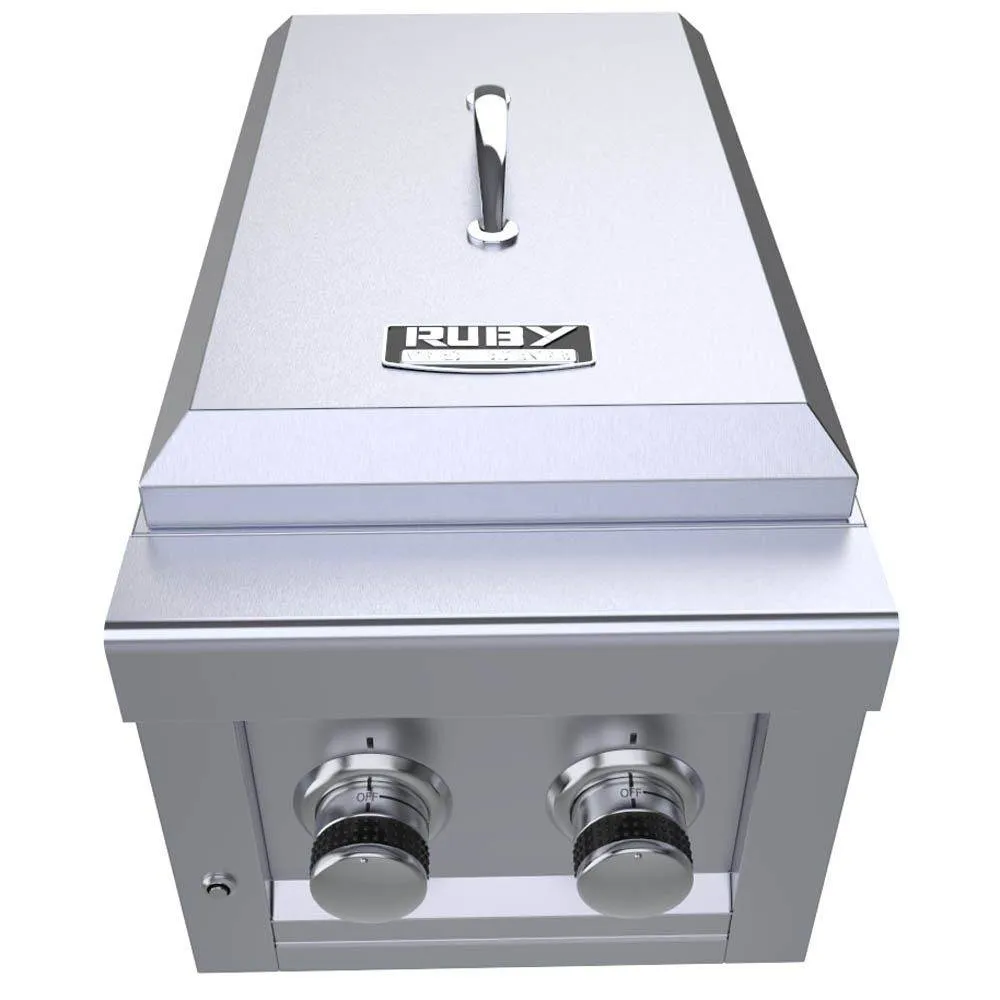 Sunstone Ruby Series 13" Stainless Steel Slide-In Versa Double Propane Burner with Removable Cover and LED Accent Light