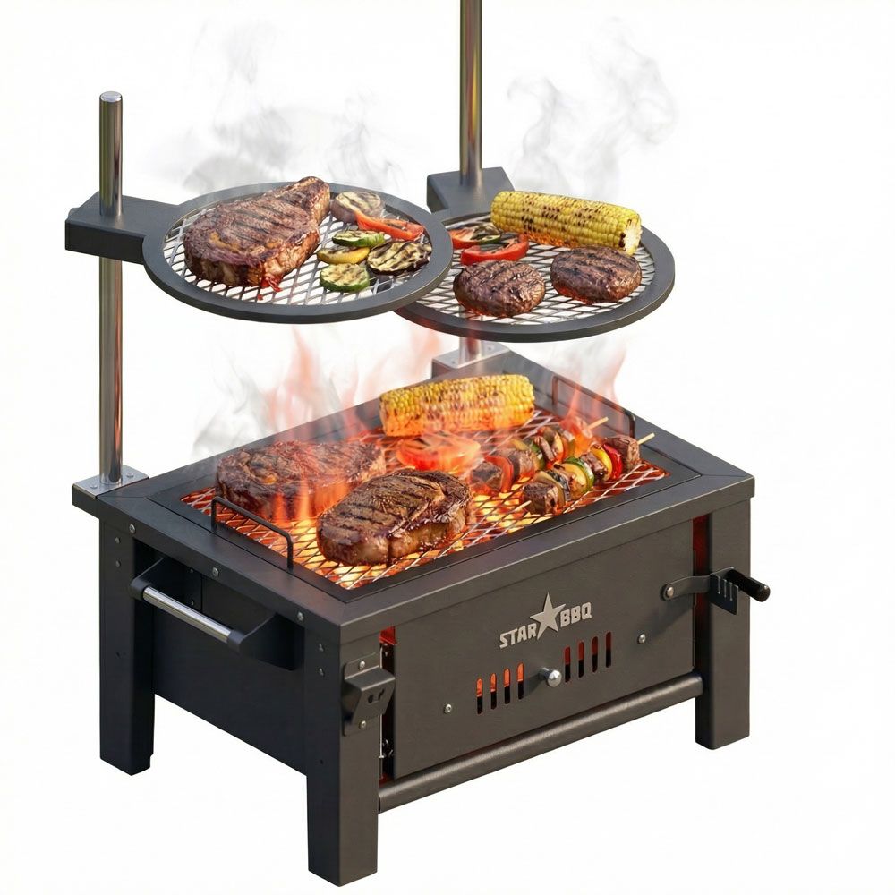 Sunstone StarBBQ 24" Charcoal Griller Base w/Post-Mount Griller Rim & ExGrate Cooking Grate