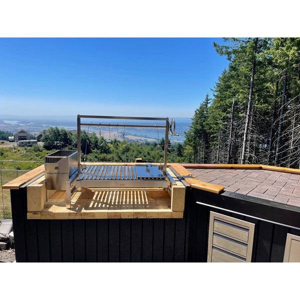 Tagwood BBQ Argentine Santa Maria BBQ09SS 40" Insert Style Stainless Steel Wood Fire and Charcoal Gaucho Grill With Firebricks, V-Shape Grate and Right Sided Height Adjustable System